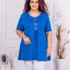 Plus size τουνίκ με τρία ξύλινα κουμπιά-μπλε ρουά-κωδ 1683-8