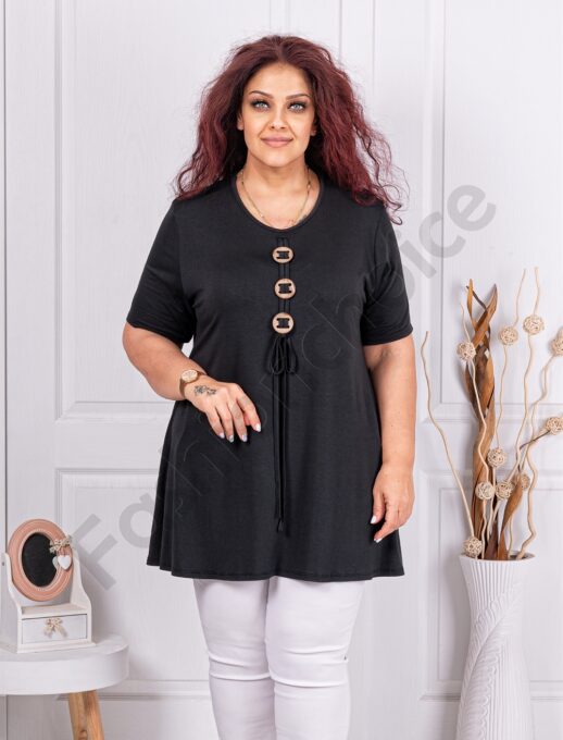 Plus size τουνίκ με τρία ξύλινα κουμπιά-μαύρο-κωδ 1683