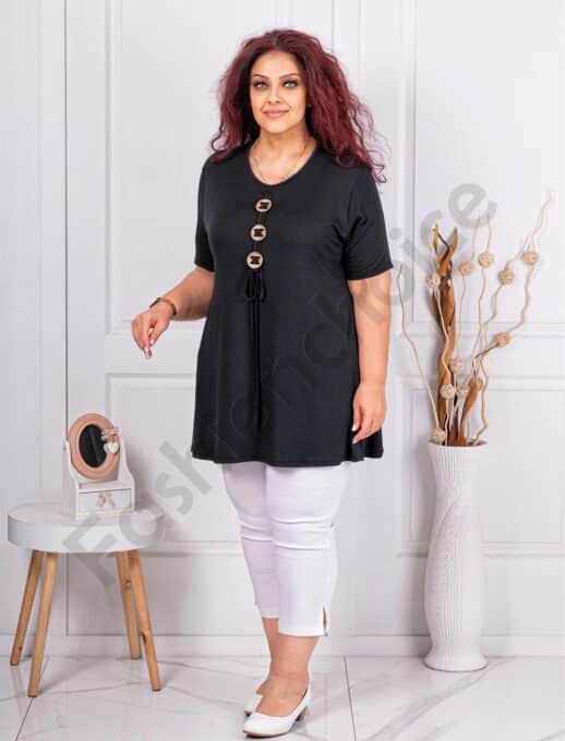 Plus size τουνίκ με τρία ξύλινα κουμπιά-μαύρο-κωδ 1683