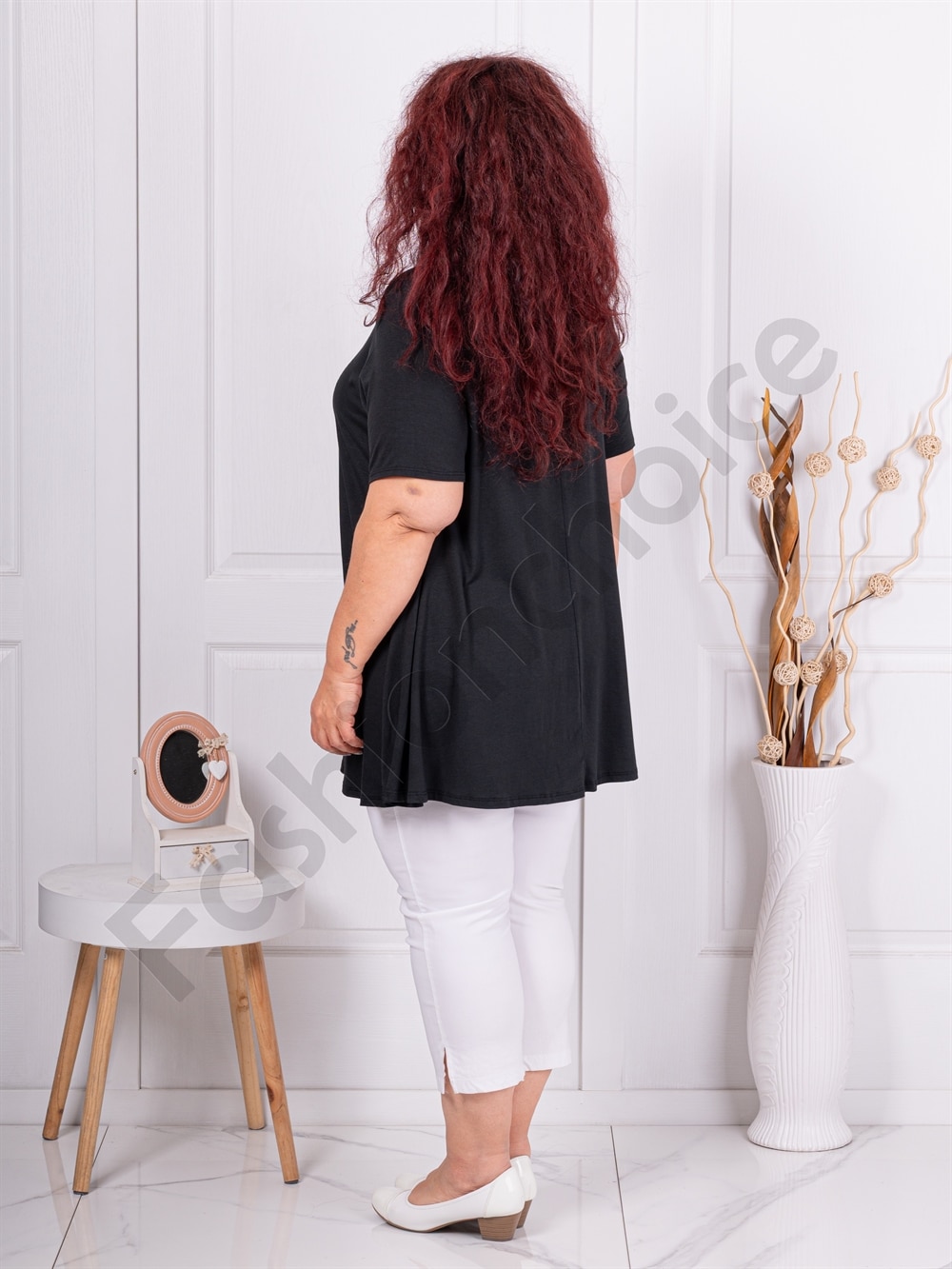 Plus size τουνίκ με τρία ξύλινα κουμπιά-μαύρο-κωδ 1683