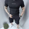 Ανδρικό σετ T-Shirt & βερμούδα με κεντημένη επιγραφή-μαύρο-κωδ 3502