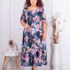 Plus size μακρύ φόρεμα με ροζ λουλούδια-κωδ 246085-10