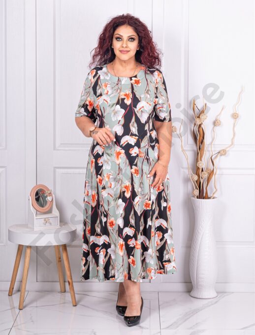 Plus size μακρύ φόρεμα με μπεζ λουλούδια-κωδ 246085-9