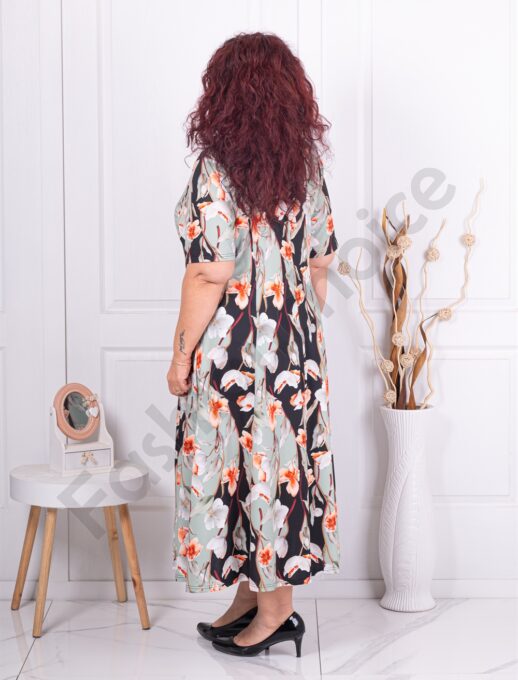 Plus size μακρύ φόρεμα με μπεζ λουλούδια-κωδ 246085-9