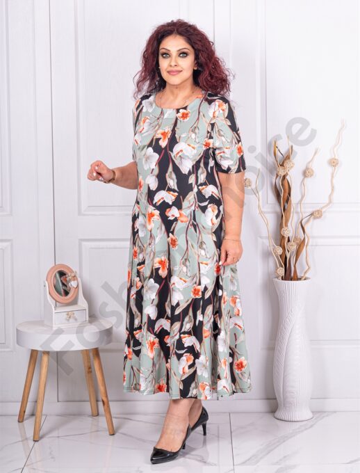 Plus size μακρύ φόρεμα με μπεζ λουλούδια-κωδ 246085-9
