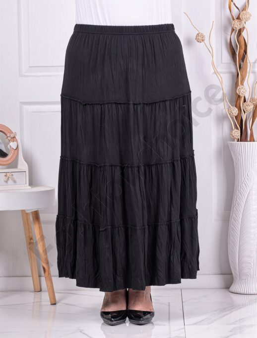 Plus size φούστα με τσαλακωμένη όψη και βολάν-μαύρο-κωδ 24429