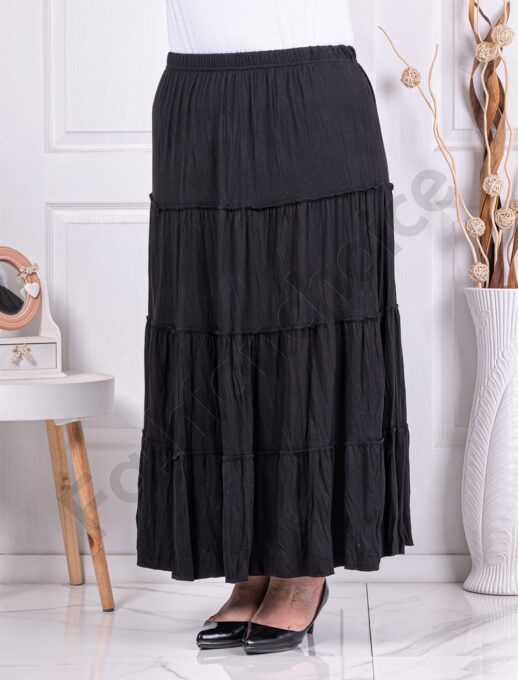 Plus size φούστα με τσαλακωμένη όψη και βολάν-μαύρο-κωδ 24429