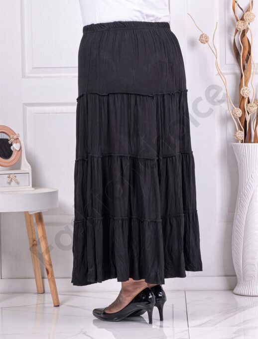 Plus size φούστα με τσαλακωμένη όψη και βολάν-μαύρο-κωδ 24429