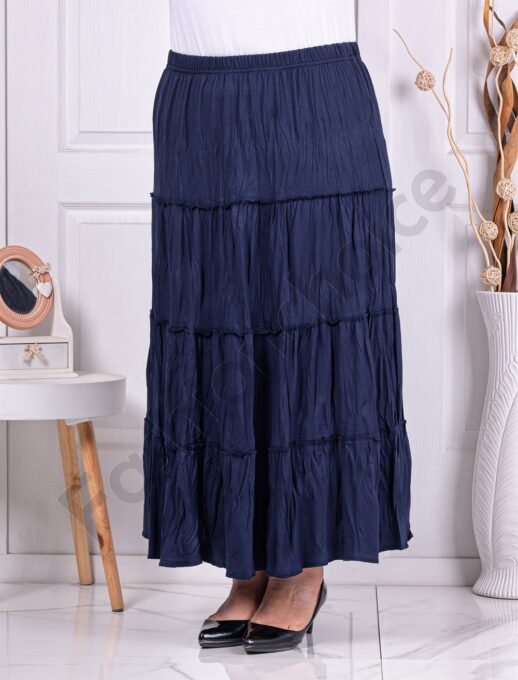 Plus size φούστα με τσαλακωμένη όψη και βολάν-σκούρο μπλε-κωδ 24429-1