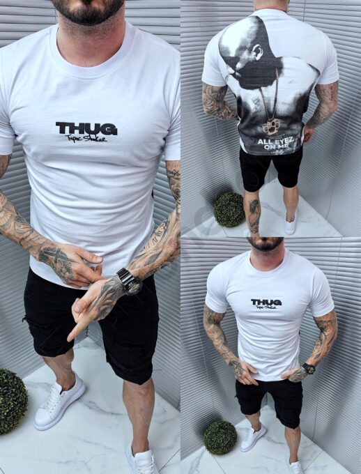 Ανδρικό T-shirt με τύπωμα Thug-λευκό-κωδ 7070-1