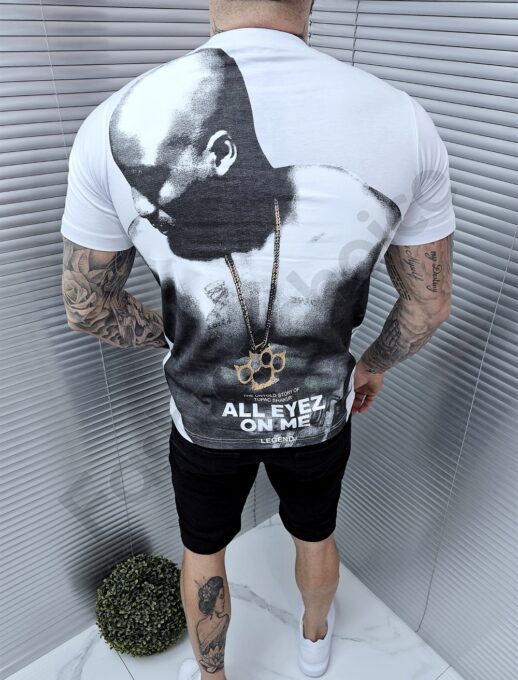 Ανδρικό T-shirt με τύπωμα Thug-λευκό-κωδ 7070-1