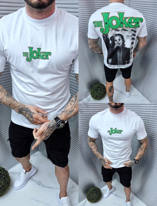 Ανδρικό Oversize T-shirt με τύπωμα The Joker-λευκό-κωδ 3240-1