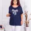Plus size μπλούζα με φιόγκο από παγιέτα και στρας-σκούρο μπλε-κωδ 9933-1