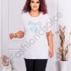 Plus size μπλούζα με φιόγκο από παγιέτα και στρας-λευκό-κωδ 9933-4