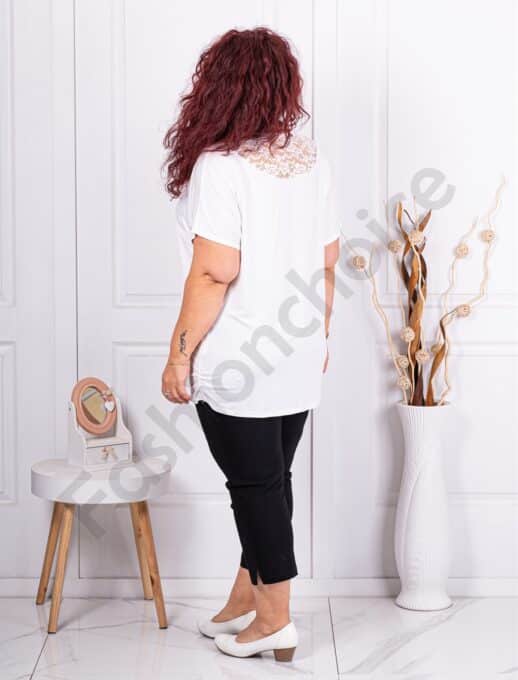Plus size μπλούζα με φιόγκο από παγιέτα και στρας-λευκό-κωδ 9933-4