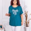 Plus size μπλούζα με φιόγκο από παγιέτα και στρας-πετρόλ-κωδ 9933-3