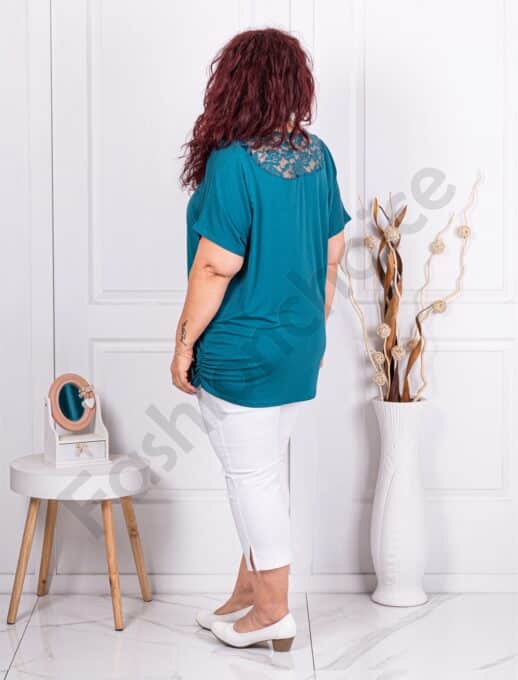Plus size μπλούζα με φιόγκο από παγιέτα και στρας-πετρόλ-κωδ 9933-3