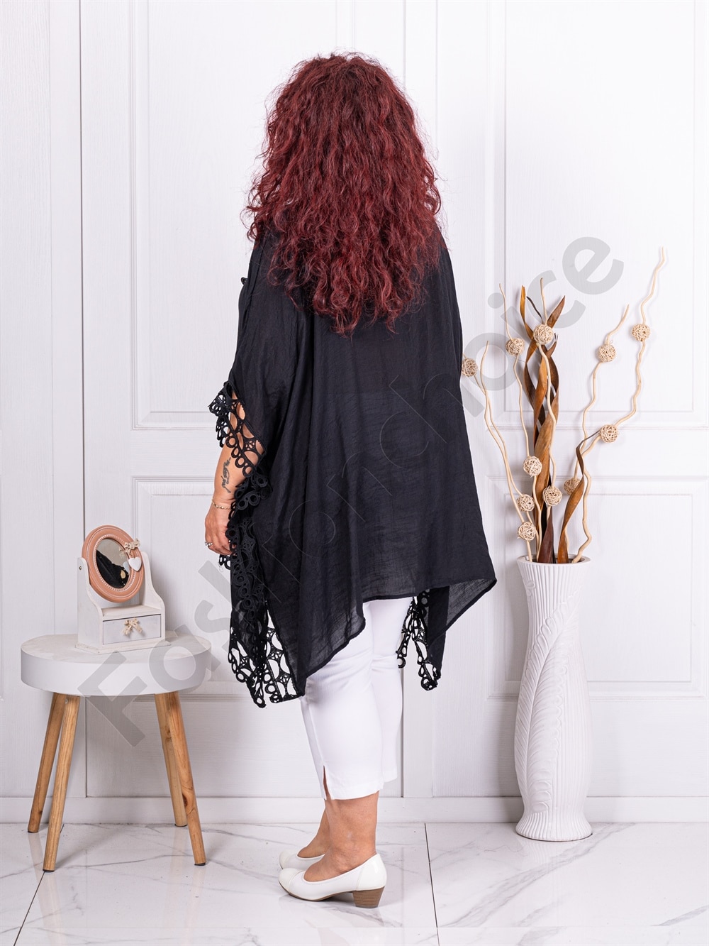 Plus size τουνίκ πόντσο με δαντέλα-μαύρο-κωδ 6807