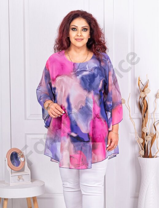 Plus size σιφόν τουνίκ χρωματιστό ντεσέν-φούξια-κωδ 24236-8