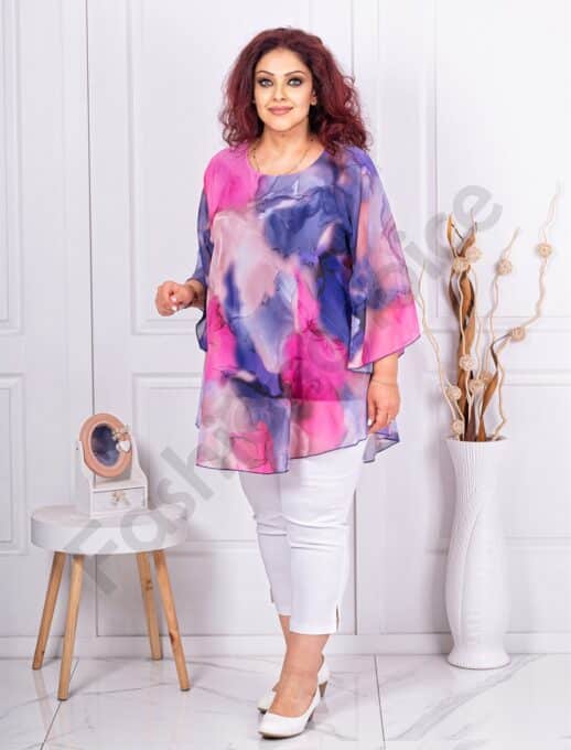 Plus size σιφόν τουνίκ χρωματιστό ντεσέν-φούξια-κωδ 24236-8