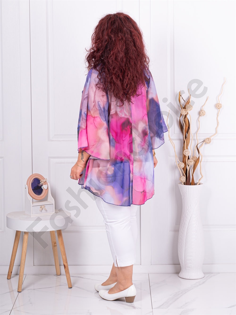 Plus size σιφόν τουνίκ χρωματιστό ντεσέν-φούξια-κωδ 24236-8