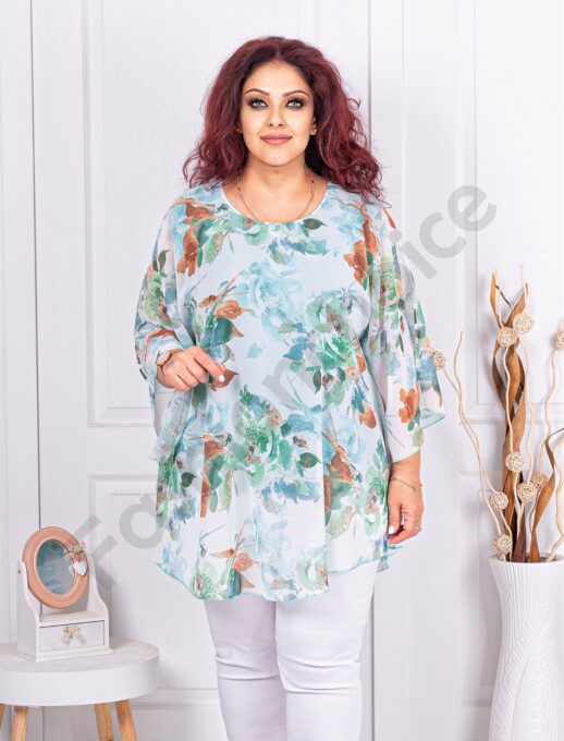 Plus size σιφόν τουνίκ Floral-πράσινο-κωδ 24236-10