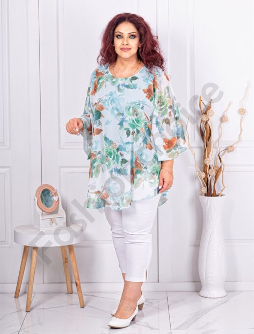 Plus size σιφόν τουνίκ Floral-πράσινο-κωδ 24236-10