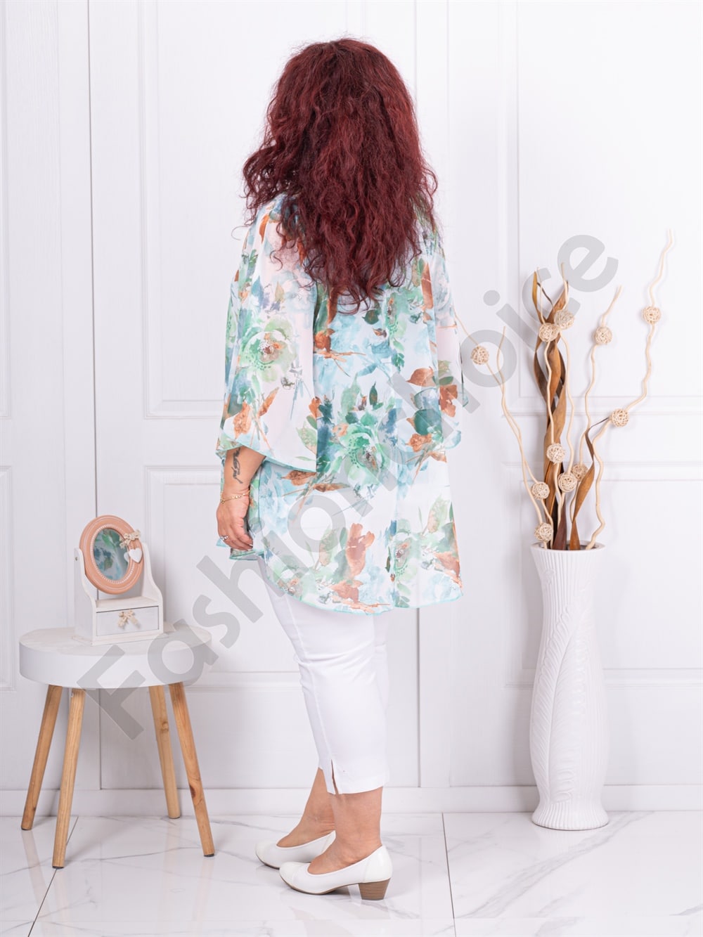 Plus size σιφόν τουνίκ Floral-πράσινο-κωδ 24236-10