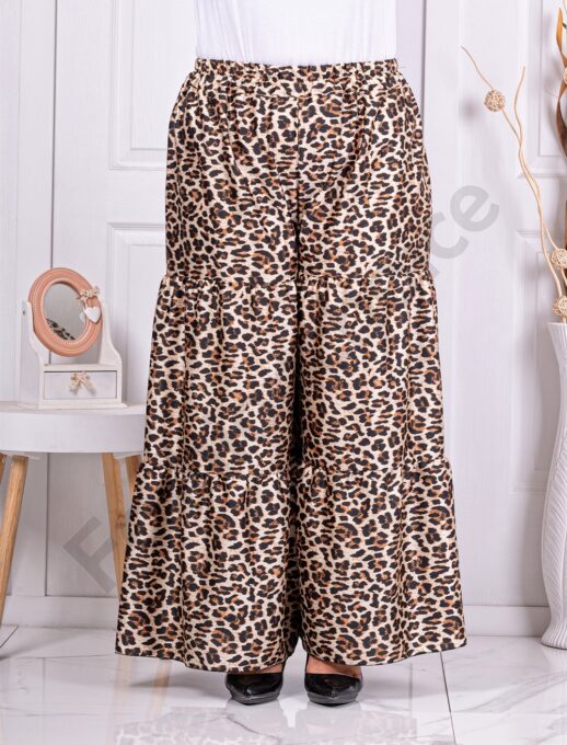 Plus size παντελόνι σε φαρδιά γραμμή με λεοπάρ σχέδιο-λευκό-κωδ 3300-1