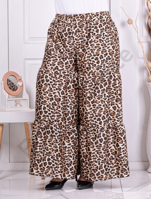 Plus size παντελόνι σε φαρδιά γραμμή με λεοπάρ σχέδιο-λευκό-κωδ 3300-1
