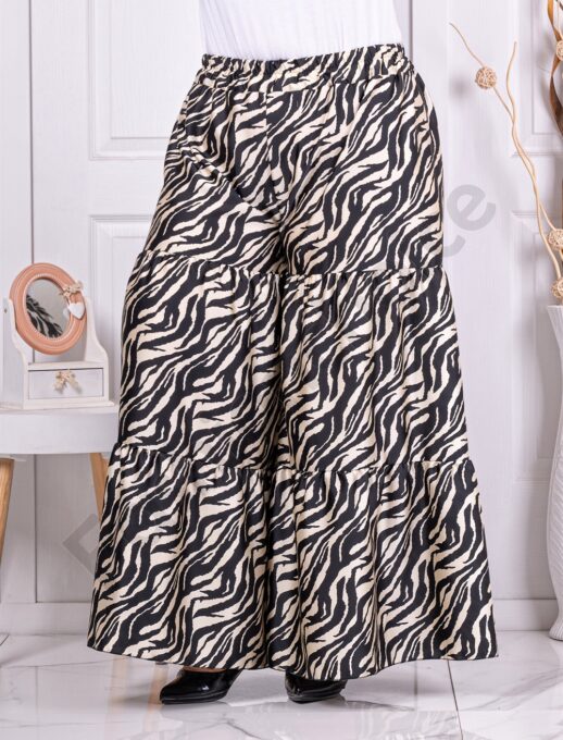 Plus size παντελόνι σε φαρδιά γραμμή με ασπρόμαυρο σχέδιο-κωδ 3300-2