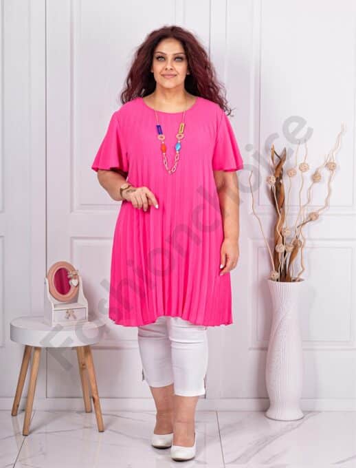 Plus size πλισέ τουνίκ με δώρο κολιέ-φούξια-κωδ 2621-9