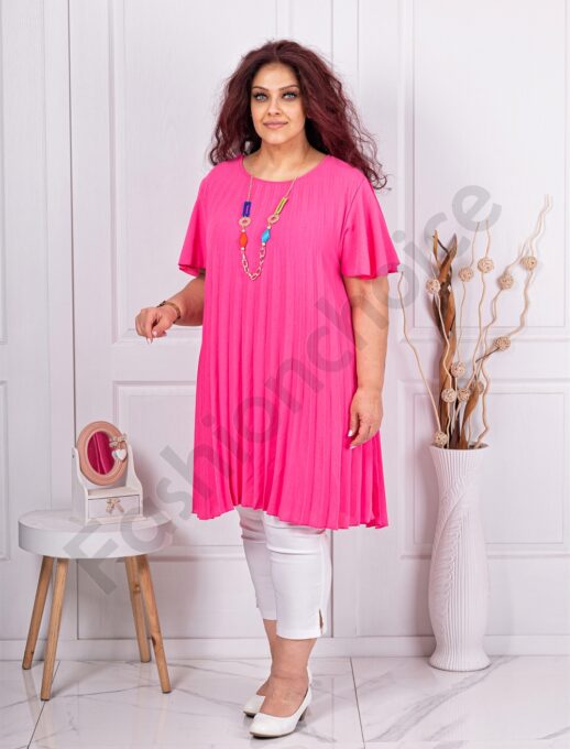 Plus size πλισέ τουνίκ με δώρο κολιέ-φούξια-κωδ 2621-9