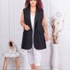 Plus size κομψό μακρύ γιλέκο-μαύρο-κωδ 3268