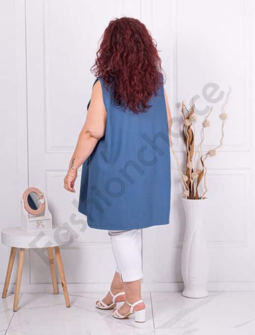 Plus size κομψό μακρύ γιλέκο-μπλε-κωδ 3268-2