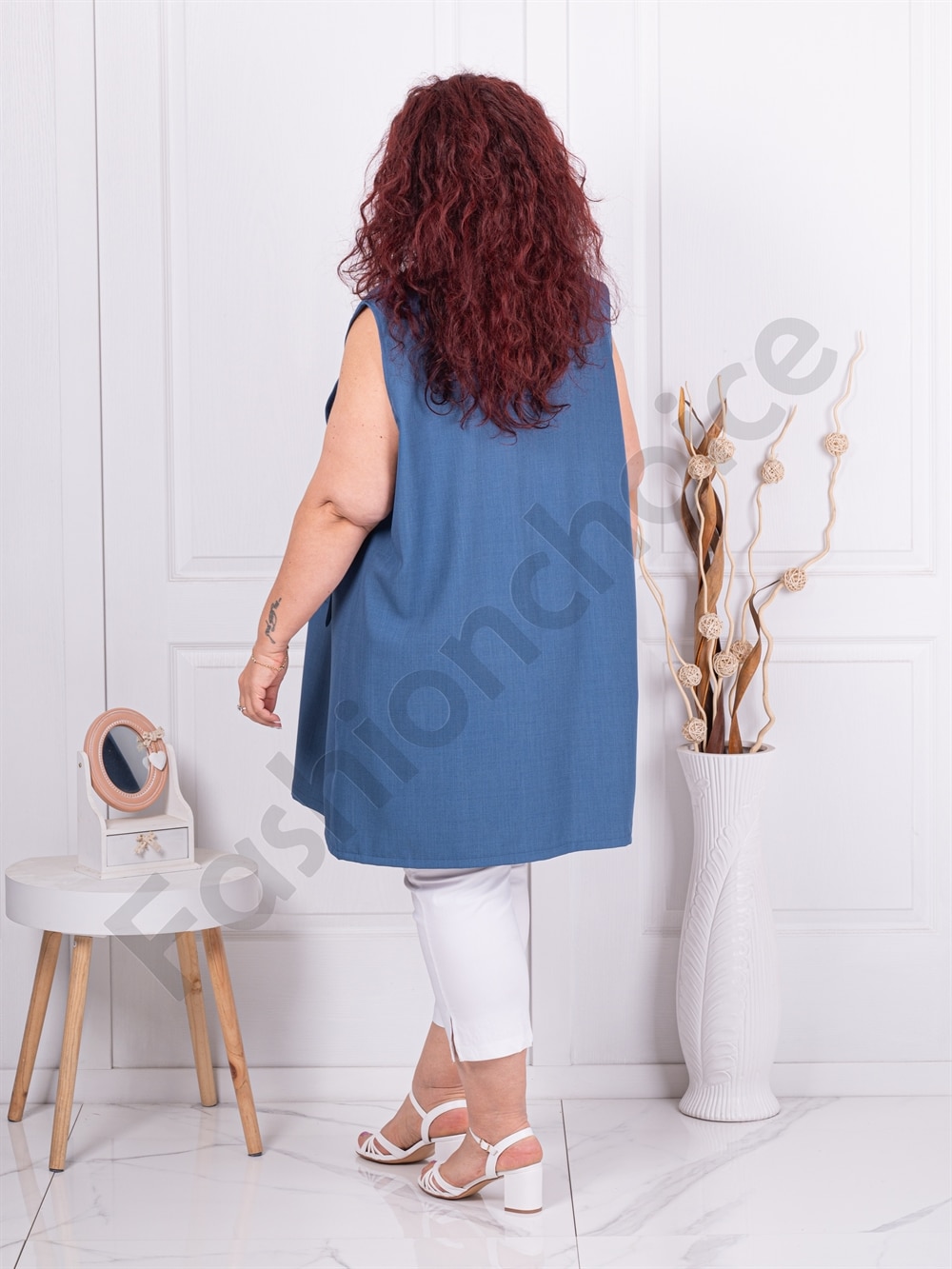 Plus size κομψό μακρύ γιλέκο-μπλε-κωδ 3268-2