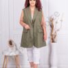 Plus size κομψό μακρύ γιλέκο-χακί-κωδ 3268-1
