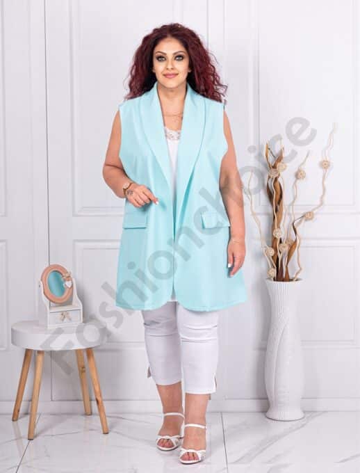 Plus size κομψό μακρύ γιλέκο-σιέλ-κωδ 3268-5