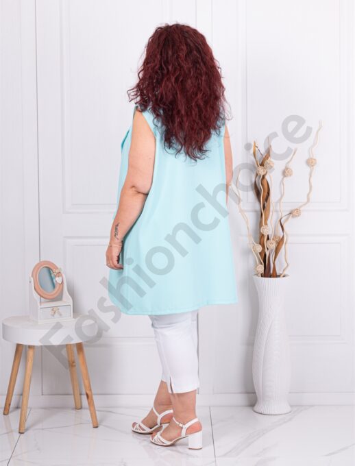 Plus size κομψό μακρύ γιλέκο-σιέλ-κωδ 3268-5