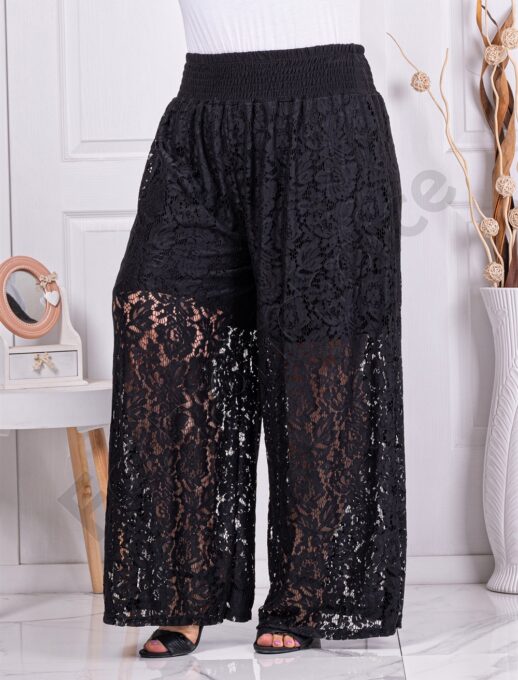Plus size ψηλόμεση παντελόνα από δαντέλα-μαύρο-κωδ 3288