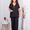 Plus size σετ παντελόνι και μπλούζα με δώρο κολιέ-μαύρο-κωδ 24244