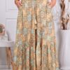 Plus size μεταξωτή Print φούστα με βολάν-μπεζ-κωδ 11231-1