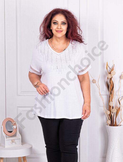 Plus size μπλούζα με χάντρες και στρας-λευκό-κωδ 2851-4