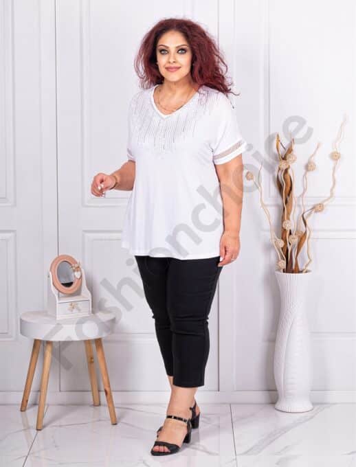 Plus size μπλούζα με χάντρες και στρας-λευκό-κωδ 2851-4