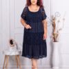 Plus size φόρεμα με βολάν και δαντέλα-σκούρο μπλε-κωδ 3846-3