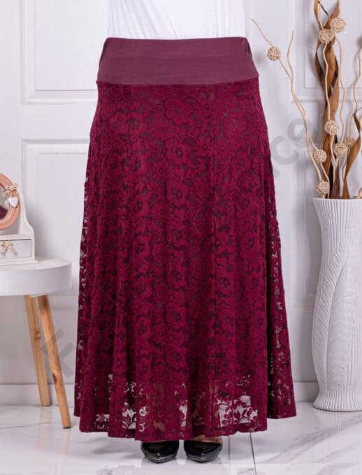 Plus size μακριά φούστα από δαντέλα-μπορντό-κωδ 24243-2