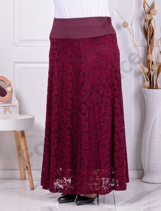 Plus size μακριά φούστα από δαντέλα-μπορντό-κωδ 24243-2