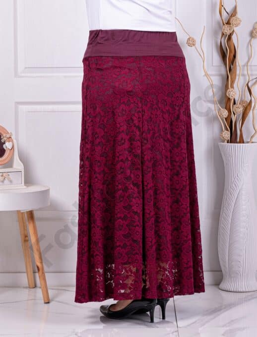 Plus size μακριά φούστα από δαντέλα-μπορντό-κωδ 24243-2
