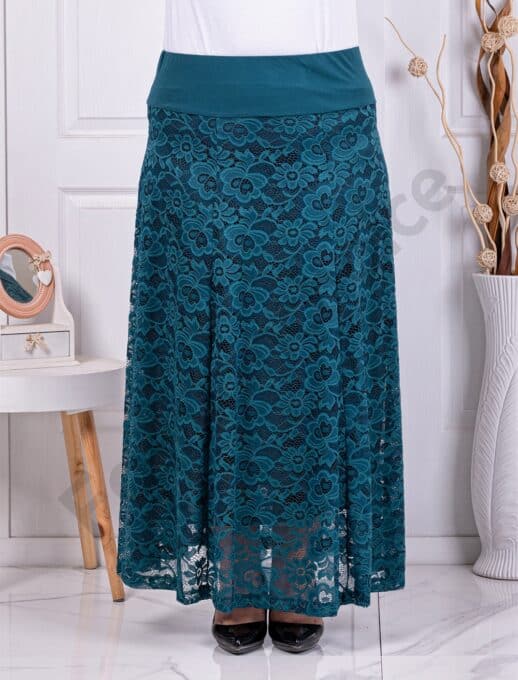 Plus size μακριά φούστα από δαντέλα-πετρόλ-κωδ 24243-3