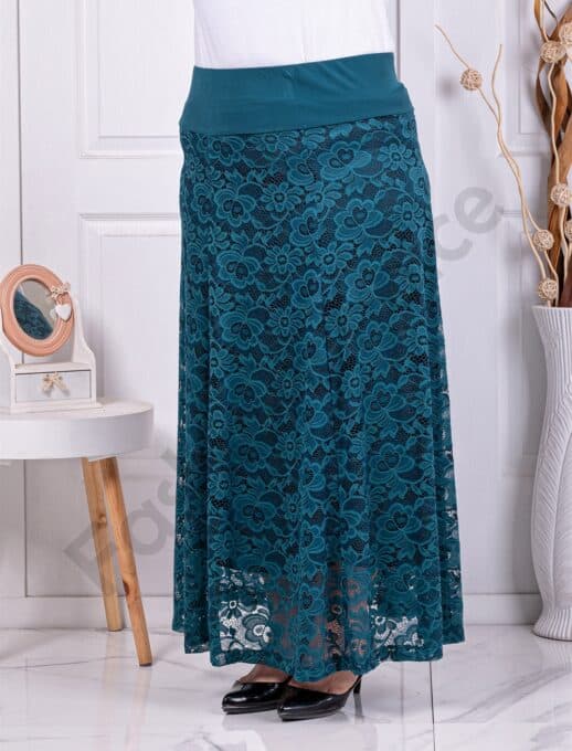 Plus size μακριά φούστα από δαντέλα-πετρόλ-κωδ 24243-3